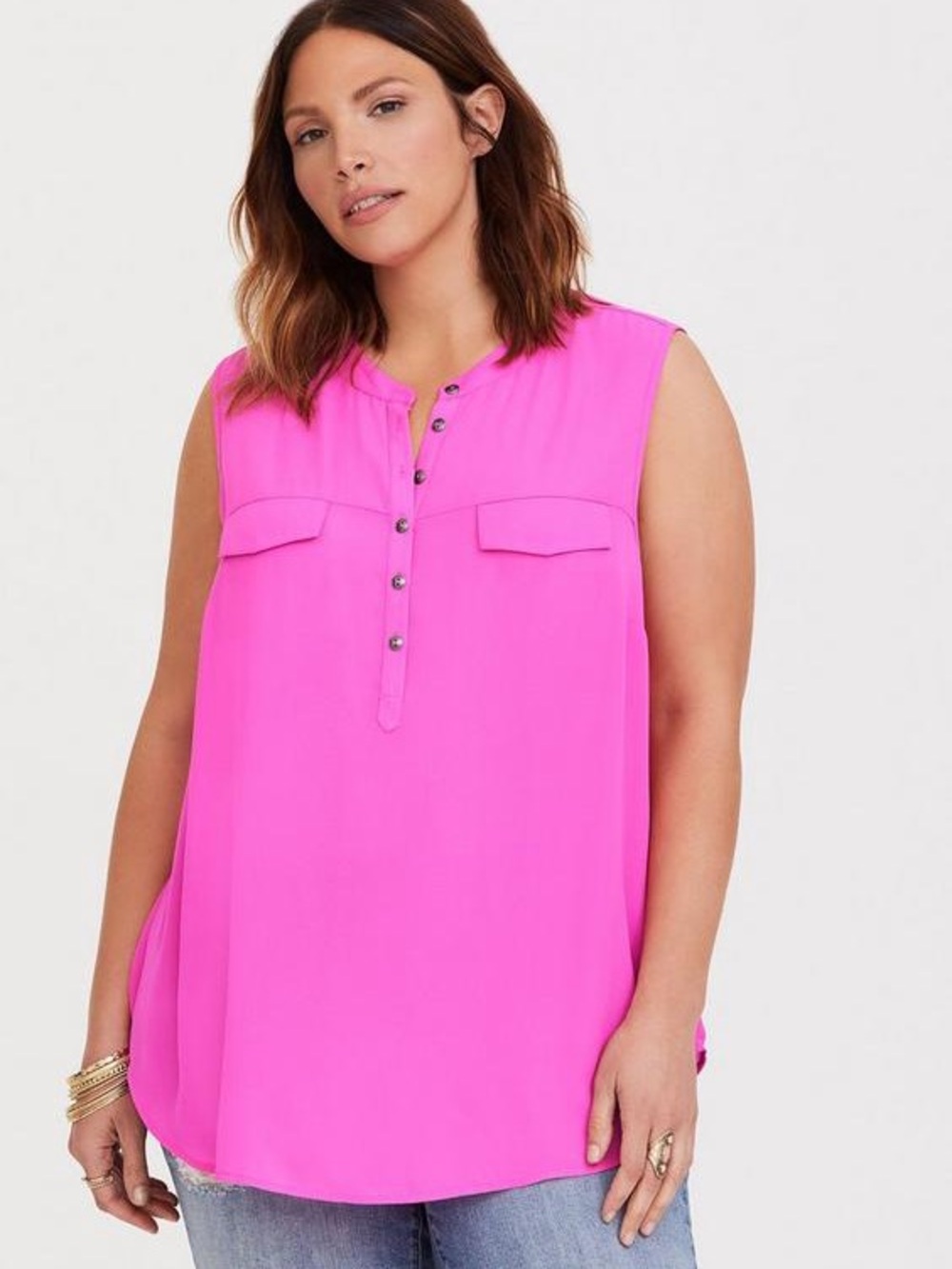 torrid Hot Pink Sleeveless Henley Pocket Camisole